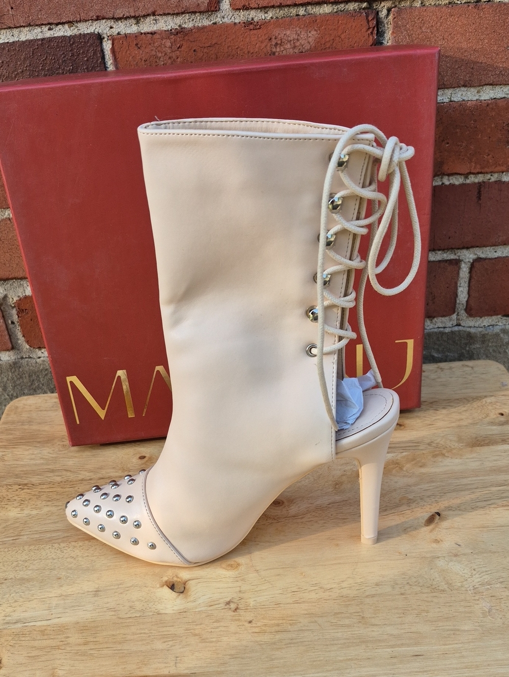 Mackin J Women's 8 Nude Corset Back Peep Toe Bootie - New